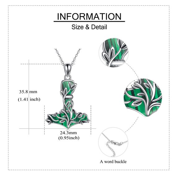 CUPENDA Thor Hammer Halskette Sterling Silber Mjolnir Lebensbaum Anhänger mit Malachit Wikinger Schmuck Geschenke für Frauen