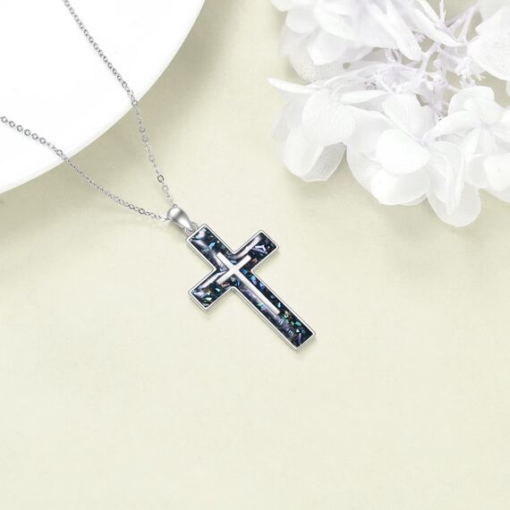 YFN Kreuz Halskette Sterling Silber Abalone Shell Kreuz Anhänger Religiöser Schmuck Geschenke für Damen Herren