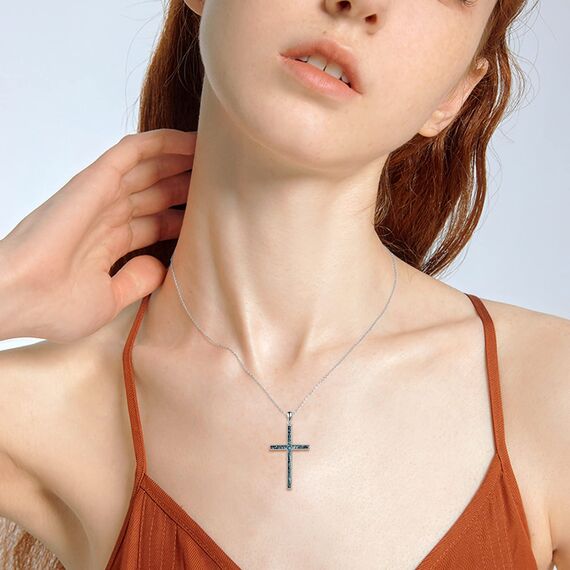 YFN Kreuz Halskette Sterling Silber Türkis Kreuz Anhänger Religiöser Schmuck Geschenke für Damen Herren Mädchen Jungen