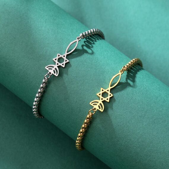 UNIFT Davidstern-Kerzenständer-Armband für Frauen Edelstahl Retro Israel Kerzenständer Davidstern-Armbänder Chanukka-Schmuck, 24,9 x 16,5 mm, Edelstahl