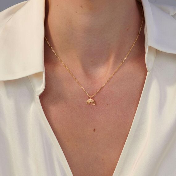 HANLI 14K Gold Vergoldet Halsketten Damen - Zarte Regenbogen Anhänger Kette mit Cubic Zirkonia für Frauen Mädchen Wasserfeste Hautverträglich Schmuck