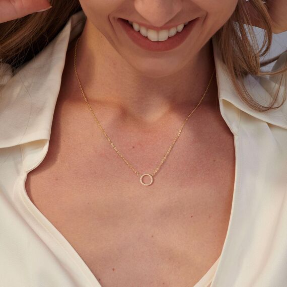 HANLI 14K Gold Vergoldet Halsketten Damen - Zarte Kreis Anhänger Kette mit Cubic Zirkonia für Frauen Mädchen Wasserfeste Hautverträglich Schmuck