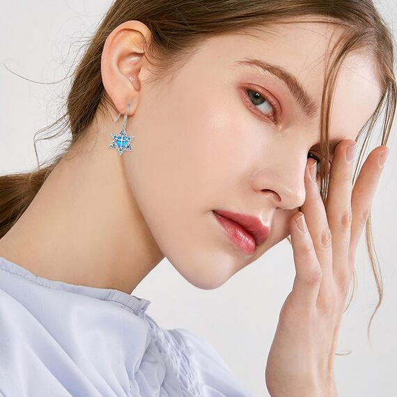 ABIGY David Stern Ohrringe 925 Sterling Silber Ohrringe Davidstern jüdisches Amulett Blaue Opal Ohrstecker Schmuck Geschenk für Männer Damen