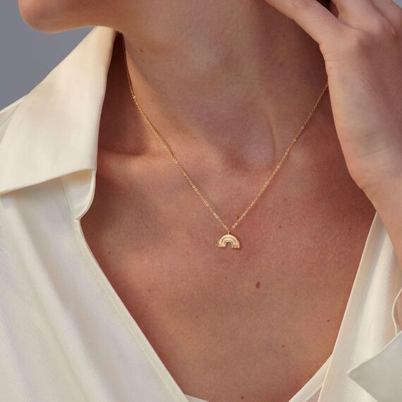 HANLI 14K Gold Vergoldet Halsketten Damen - Zarte Regenbogen Anhänger Kette mit Cubic Zirkonia für Frauen Mädchen Wasserfeste Hautverträglich Schmuck