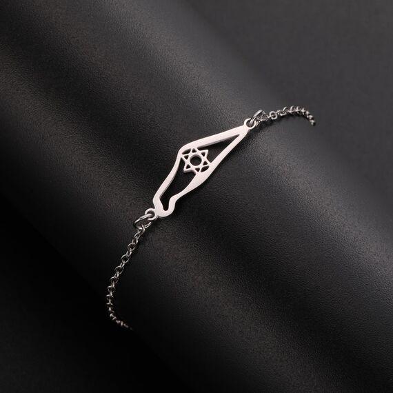 Amaxer Davidstern Halskette Israel Palästina Karte Edelstahl Schmuck Geschenke Anhänger Halskette für Frauen Männer, L50, Edelstahl