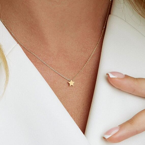 HANLI 14K Gold Vergoldet Halsketten Damen - Zarte Stern Anhänger Kette mit für Frauen Mädchen Wasserfeste Hautverträglich Schmuck