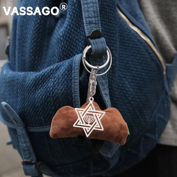 VASSAGO Davidstern Schlüsselanhänger für Frauen Männer Jüdischer Stern Menorah Schlüsselanhänger Edelstahl Chanukka Schlüsselanhänger Religiöser Schmuck (Gold silber)