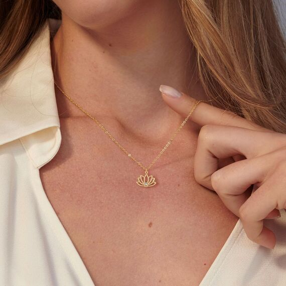 HANLI 14K Gold Vergoldet Halsketten Damen - Zarte Lotus Anhänger Kette mit Cubic Zirkonia für Frauen Mädchen Wasserfeste Hautverträglich Schmuck