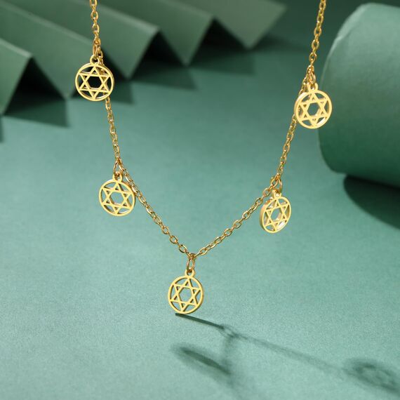 Amaxer Zierliche Davidstern-Halskette mit hebräischem Chai-Symbol, Halskette für Damen, minimalistisch, Chanukka, Magen David, jüdisch, Edelstahl, Charm-Anhänger (Davidstern Gold)