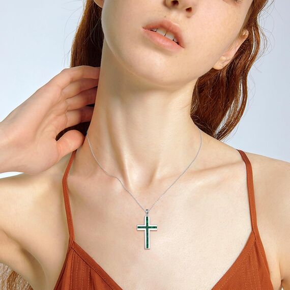 YFN Kreuz Halskette Sterling Silber Grüner Malachit Kreuz Anhänger Schmuck Geschenke für Damen Herren Mädchen Jungen