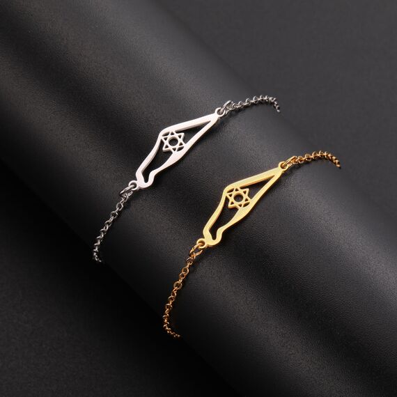 Amaxer Davidstern Halskette Israel Palästina Karte Edelstahl Schmuck Geschenke Anhänger Halskette für Frauen Männer, L50, Edelstahl