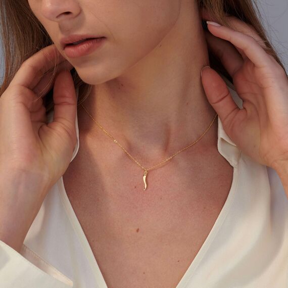 HANLI 14K Gold Vergoldet Halsketten Damen - Zarte Italienisches Horn Anhänger Kette mit Cubic Zirkonia für Frauen Mädchen Wasserfeste Hautverträglich Schmuck