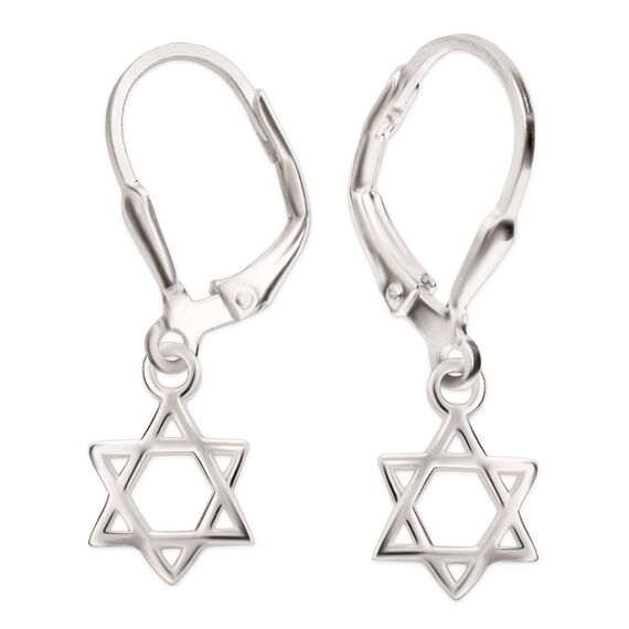 CLEVER SCHMUCK Ohrring Davidstern Silber für Damen 26 mm Stern motiv hängend 8 mm schlicht 925 Sterling im Etui