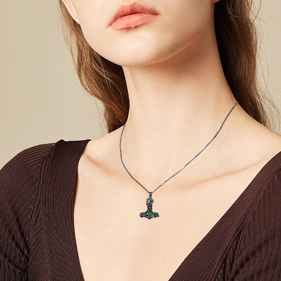 CUPENDA Thor Hammer Halskette Sterling Silber Schwarz Mjolnir Baum des Lebens Anhänger Nordic Wikinger Schmuck Geschenke für Damen