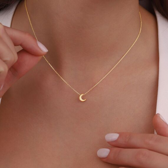 HANLI 14K Gold Vergoldet Halsketten Damen - Zarte Mond Anhänger Kette mit für Frauen Mädchen Wasserfeste Hautverträglich Schmuck
