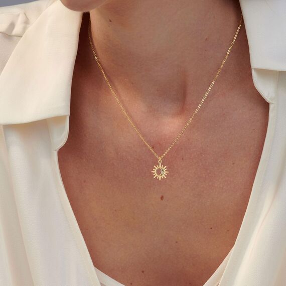 HANLI 14K Gold Vergoldet Halsketten Damen - Zarte Sonne Mond Anhänger Kette mit für Frauen Mädchen Wasserfeste Hautverträglich Schmuck