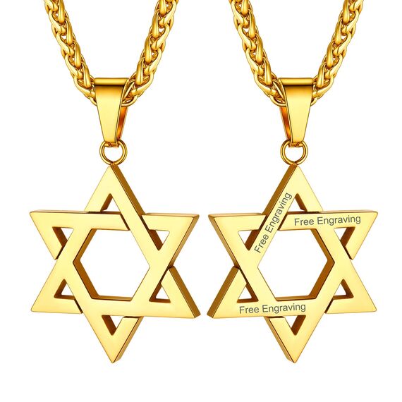 ChainsHouse Personalisiert Kette mit Grvaur Damen Davidstern Kette für Frauen Edelstahl Halskette mit Davidstern Hexagramm Anhänger Gold Davidstern Kettenanhänger Damen Amulett Schmuck für Freundin