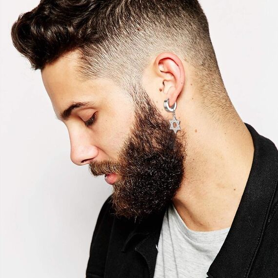 U7 Kleine Creolen mit Davidstern Anhänger Edelstahl Biker Gotik Hängeohrringe Punk Rock Huggie Kreolen Hoop Earrings Modeschmuck für Männer Frauen