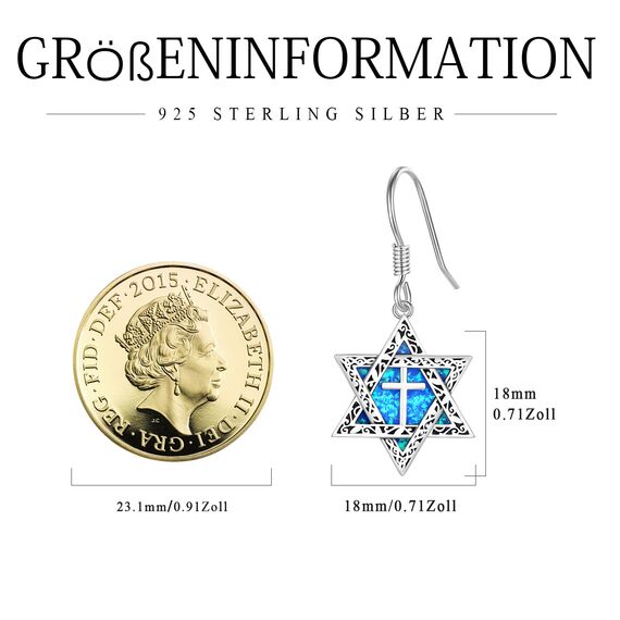 ABIGY David Stern Ohrringe 925 Sterling Silber Ohrringe Davidstern jüdisches Amulett Blaue Opal Ohrstecker Schmuck Geschenk für Männer Damen