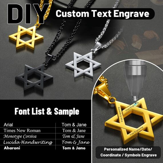 ChainsHouse Personalisiert Kette mit Grvaur Damen Davidstern Kette für Frauen Edelstahl Halskette mit Davidstern Hexagramm Anhänger Gold Davidstern Kettenanhänger Damen Amulett Schmuck für Freundin