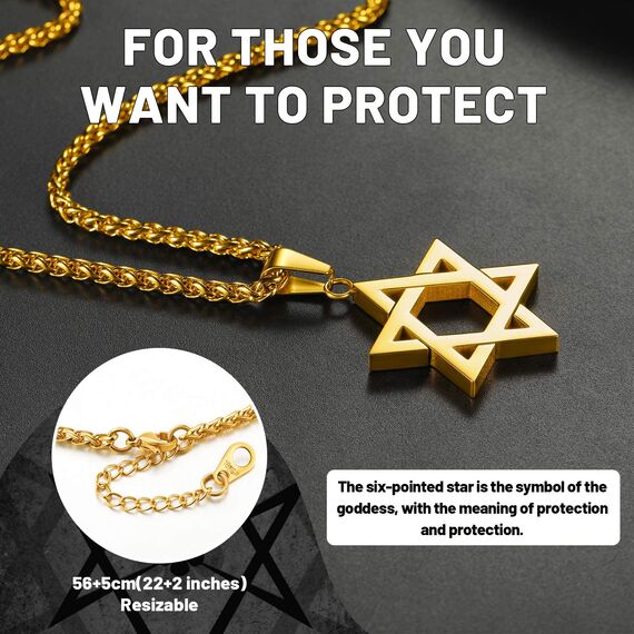 ChainsHouse Personalisiert Kette mit Grvaur Damen Davidstern Kette für Frauen Edelstahl Halskette mit Davidstern Hexagramm Anhänger Gold Davidstern Kettenanhänger Damen Amulett Schmuck für Freundin