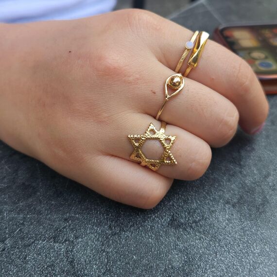 Goldener Davidstern-Ring – jüdischer Ring Magen David Ring, stapelbare Ringe für Frauen – jüdischer Sternring Schmuck, läuft nicht an, Damenring Größe 7