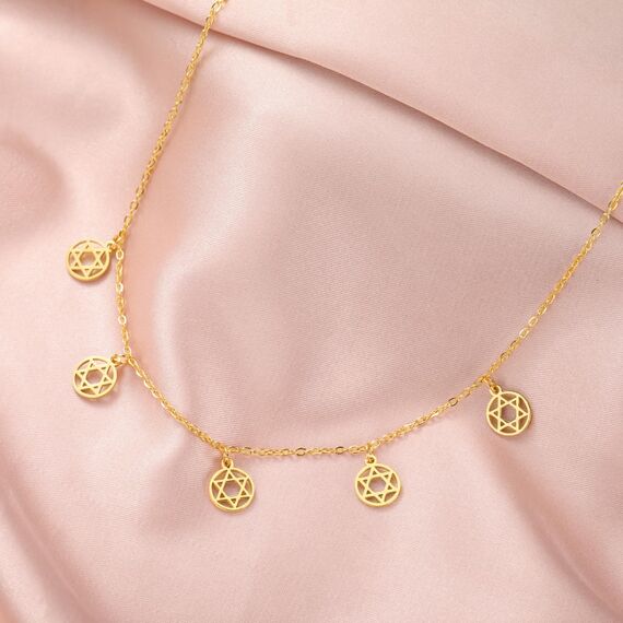 Amaxer Zierliche Davidstern-Halskette mit hebräischem Chai-Symbol, Halskette für Damen, minimalistisch, Chanukka, Magen David, jüdisch, Edelstahl, Charm-Anhänger (Davidstern Gold)