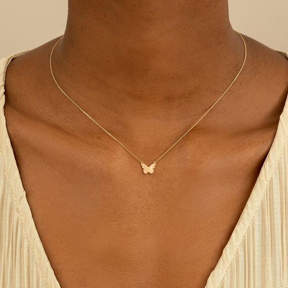 HANLI 14K Gold Vergoldet Halsketten Damen - Zarte Schmetterling Anhänger Kette mit für Frauen Mädchen Wasserfeste Hautverträglich Schmuck