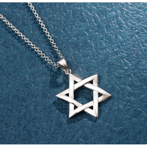 Solide 925 Sterling Silber mit Weiß Vergoldet Magen David Stern Anhänger mit Silber Kette DavidStern für Herren Jungs Kinder - Kettenlänge: 60 cm
