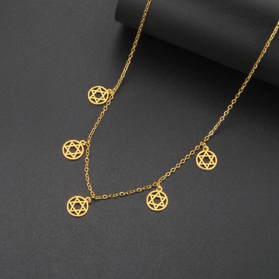 Amaxer Zierliche Davidstern-Halskette mit hebräischem Chai-Symbol, Halskette für Damen, minimalistisch, Chanukka, Magen David, jüdisch, Edelstahl, Charm-Anhänger (Davidstern Gold)