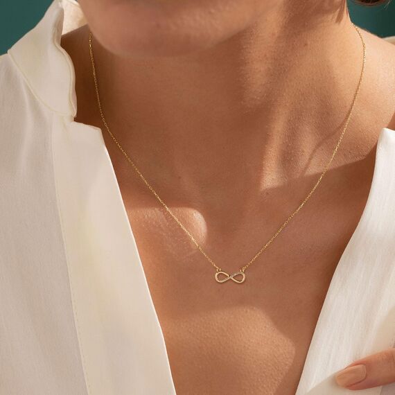 HANLI 14K Gold Vergoldet Halsketten Damen - Zarte Unendlichkeit Anhänger Kette mit Cubic Zirkonia für Frauen Mädchen Wasserfeste Hautverträglich Schmuck