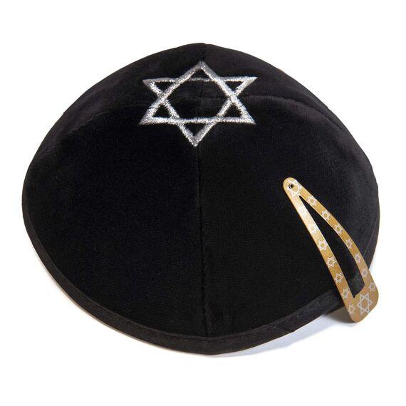 JL Kippha's schwarz Samt Davidstern Bestickt Kippa Yarmulke Jüdische Kippa Isreal Kappe Judaica mit Klemme