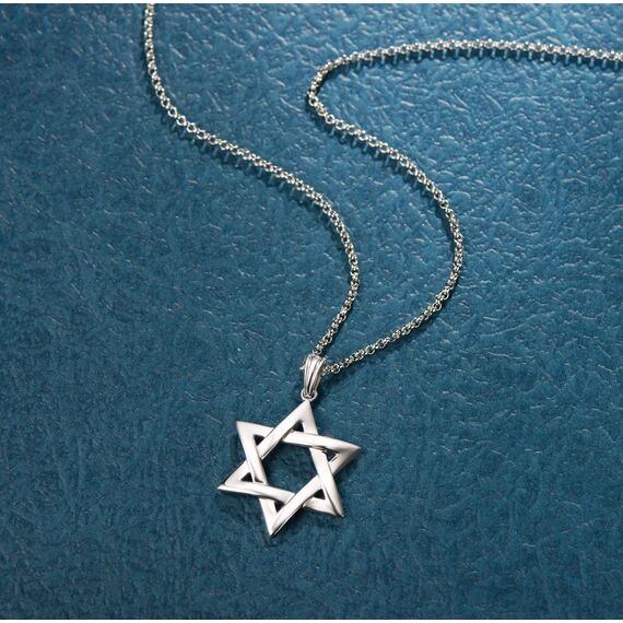 Solide 925 Sterling Silber mit Weiß Vergoldet Magen David Stern Anhänger mit Silber Kette DavidStern für Herren Jungs Kinder - Kettenlänge: 60 cm