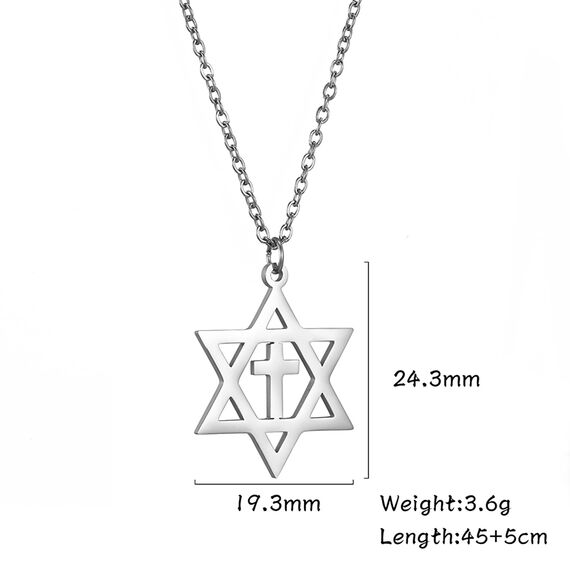 VASSAGO Davidstern-Anhänger Halskette Salomon, sechszackiger Stern, Talisman, Edelstahl, Hexagramm, jüdischer Israel-Schmuck für Herren, Einstellbar, Edelstahl, Kein Edelstein