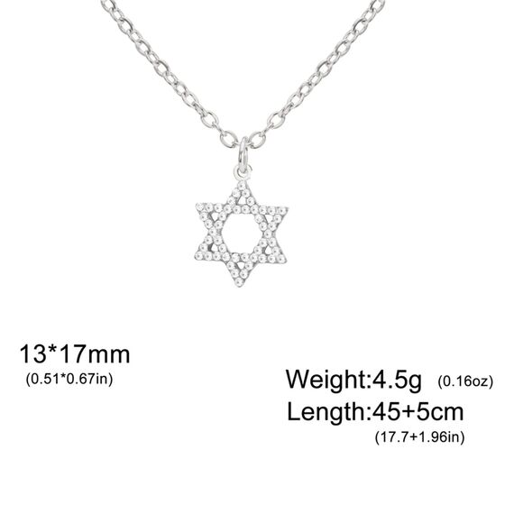 VASSAGO Davidstern Anhänger Halskette Salomon Sechsspitzer Stern Talisman Edelstahl Hexagramm jüdischer Israel Schmuck für Männer (Silber-CZ)