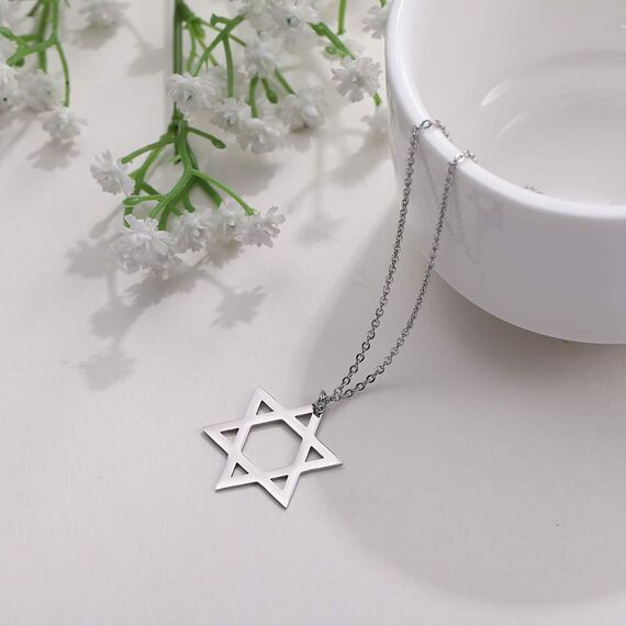 EUEAVAN Davidstern Halskette für Frauen Hexagramm Anhänger Halskette Amulett Symbo Jüdisch Israel Religiös David Schmuck Geschenk Frauen (Silber)