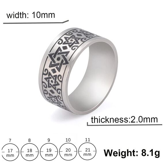 Hexagramm-Sternring für Herren, Edelstahl, Davidstern, 6-zackiger Stern, Siegel von Salomon, heidnisches Wicca-Symbol, jüdischer Schmuck, Größe 7-11, 8, Edelstahl, Kein Edelstein