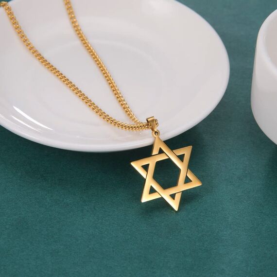 VASSAGO Davidstern Anhänger Halskette Salomon Sechsspitzer Stern Talisman Edelstahl Hexagramm jüdischer Israel Schmuck für Männer