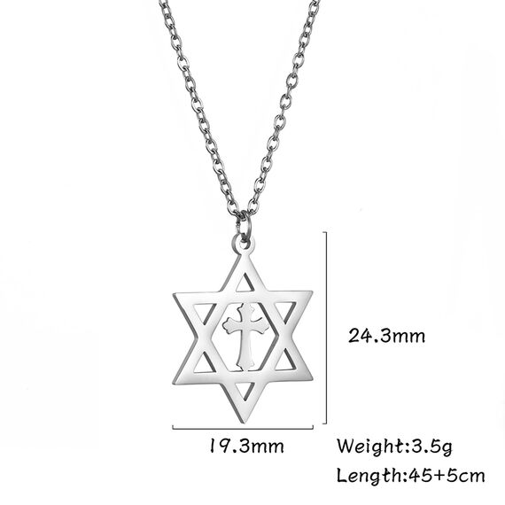 VASSAGO Halskette mit sechszackigem Davidstern-Salomon-Anhänger, Talisman aus Edelstahl, jüdisches Israel-Hexagramm für Männer, 40 cm, Edelstahl, Kein Edelstein