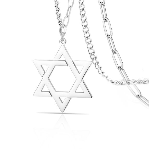 VASSAGO Davidstern-Anhänger Halskette Salomon, sechszackiger Stern, Talisman, Edelstahl, Hexagramm, jüdischer Israel-Schmuck für Herren, Einstellbar, Edelstahl, Kein Edelstein