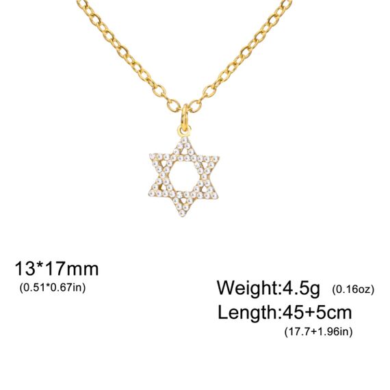 VASSAGO Davidstern Anhänger Halskette Salomon Sechsspitzer Stern Talisman Edelstahl Hexagramm jüdischer Israel Schmuck für Männer (Gold-CZ)