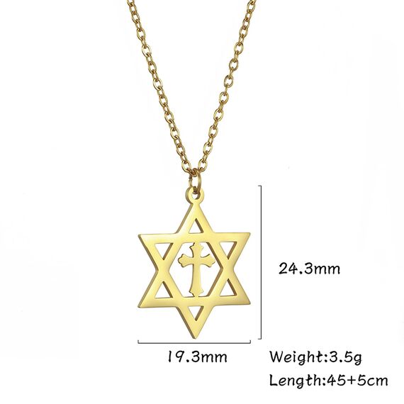 VASSAGO Davidstern-Anhänger, Halskette, Salomon, sechszackiger Stern, Talisman, Edelstahl, Hexagrael, jüdischer Israel, Schmuck für Herren