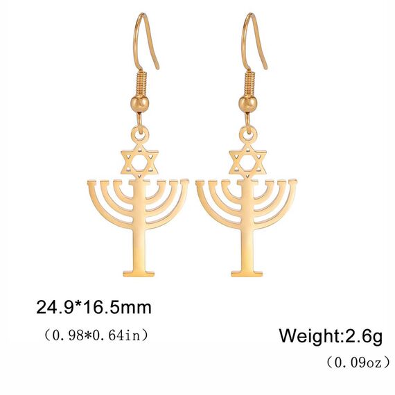Jüdische religiöse Davidstern-Ohrringe für Frauen und Mädchen, Edelstahl, schick, Retro, Israel, Kerzenständer, Davidstern, Tropfenohrring, Chanukka-Schmuck, Edelstahl