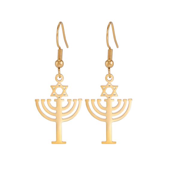 Jüdische religiöse Davidstern-Ohrringe für Frauen und Mädchen, Edelstahl, schick, Retro, Israel, Kerzenständer, Davidstern, Tropfenohrring, Chanukka-Schmuck, Edelstahl
