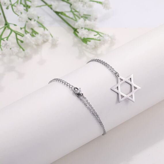 EUEAVAN Davidstern Halskette für Frauen Hexagramm Anhänger Halskette Amulett Symbo Jüdisch Israel Religiös David Schmuck Geschenk Frauen (Silber)