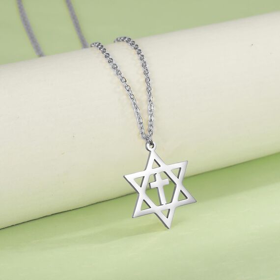 VASSAGO Davidstern-Anhänger Halskette Salomon, sechszackiger Stern, Talisman, Edelstahl, Hexagramm, jüdischer Israel-Schmuck für Herren, Einstellbar, Edelstahl, Kein Edelstein