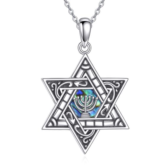 YAFEINI Davidstern Kette 925 Sterling Silber Davidstern Menora Anhänger Halskette Chanukka Schmuck Jüdische Religiöse Geschenk für Frauen Männer Mütter