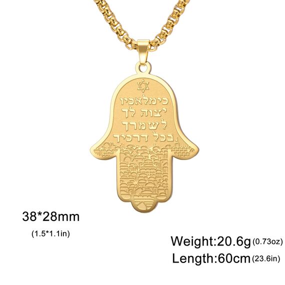 Hamsa Hand der Fatima Halskette für Frauen Hebräischer Segensanhänger Jüdischer Davidstern Halskette Israel Allah Judentum Religiöser Schmuck Islamisches Amulett für Männer (Buchstabenkette gold)