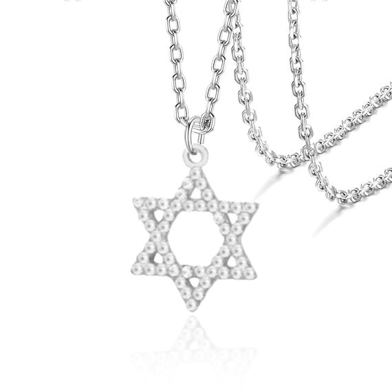 VASSAGO Davidstern Anhänger Halskette Salomon Sechsspitzer Stern Talisman Edelstahl Hexagramm jüdischer Israel Schmuck für Männer (Silber-CZ)