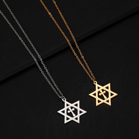 VASSAGO Halskette mit sechszackigem Davidstern-Salomon-Anhänger, Talisman aus Edelstahl, jüdisches Israel-Hexagramm für Männer, 40 cm, Edelstahl, Kein Edelstein